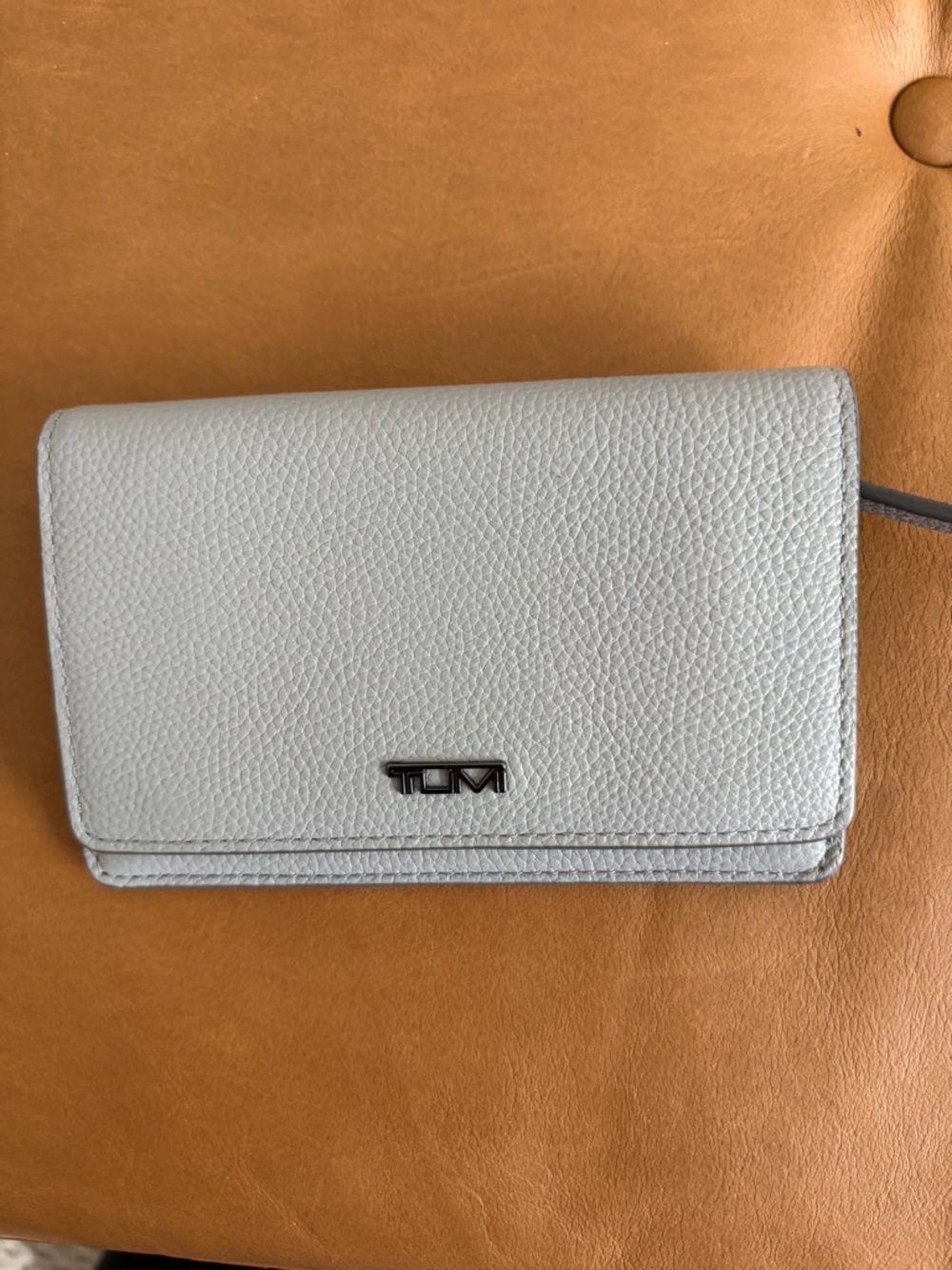TUMI Pebbled Leather in Light Gray Wallet